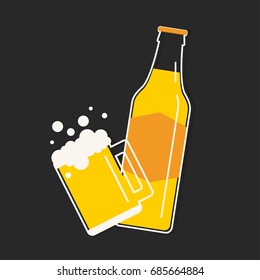 beer bottle and mug background cartoon vector graphic or illustration