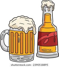 Beer Bottle and Mug Beer Cartoon Colored Clipart 