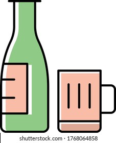Beer Bottle with Mug Concept Vector Color Icon Design, Foodie and gourmet Symbol on white background