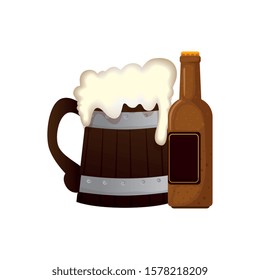 Beer bottle and mug design, Pub alcohol bar brewery drink ale and lager theme Vector illustration