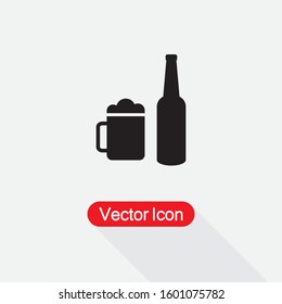 Beer Bottle With Beer Mug Icon, Beer IconVector Illustration Eps10