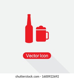 Beer Bottle With Beer Mug Icon, Beer Icon Vector Illustration Eps10