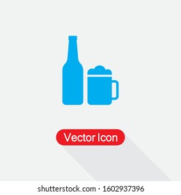 Beer Bottle With Beer Mug Icon, Beer Icon Vector Illustration Eps10