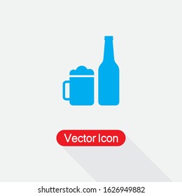 Beer Bottle With Beer Mug Icon, Beer Icon Vector Illustration Eps10