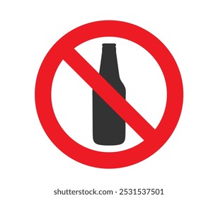 Beer bottle not allowed. No alcohol icon symbol sign. Prohibited sign Vector illustration image. Isolated on white background.