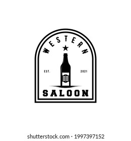 beer bottle and old vintage swinging doors bar pub saloon entrance logo for brewery beer craft label stamp sticker badge