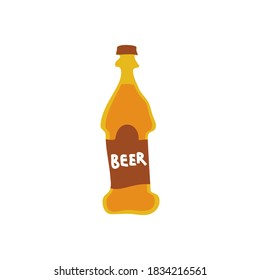 Beer bottle on white background. Cartoon sketch graphic design. Doodle style. Hand drawn image. Party drinks concept. Freehand drawing style. Vector.