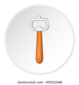 Beer bottle opener icon in cartoon style isolated on white circle background. Equipment symbol vector illustration 