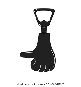 Beer bottle opener icon with like hand emoji. Vector isolated.