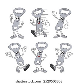 Beer Bottle Opener Mascot Illustration with Various Pose Cartoon Set