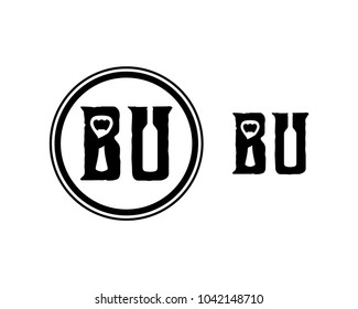 Beer Bottle and Bottle Opener on the Initial Name Letter BU Sign Symbol Silhouette Vector
