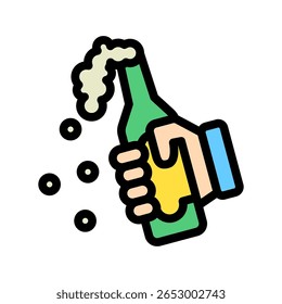 Beer Bottle outline color flat icon, mini illustration for relaxation, party, pubs and bars UI, UX kit, app and web development, digital or print.