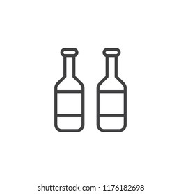 Beer bottle outline icon. linear style sign for mobile concept and web design. Two bottles line vector icon. Symbol, logo illustration. Pixel perfect vector graphics