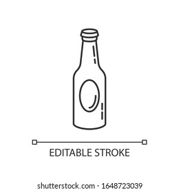 Icono lineal perfecto del píxel de la botella de cerveza. Ilustración personalizable en línea delgada. Establecimiento de bebidas, bar, pub discoteca, símbolo de taberna. Dibujo de contorno aislado del vector. Trazo editable