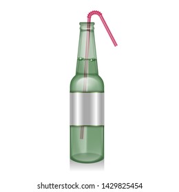 The Beer bottle in realistic style, Beer bottles, bottles in new design with drinking straw Vector EPS 10 illustration