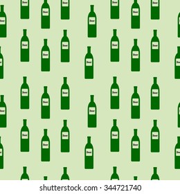 Beer bottle seamless pattern on green. Vector illustration.