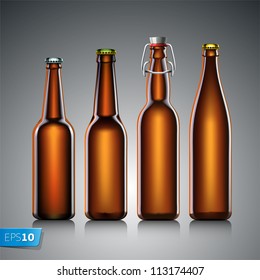 Beer bottle set with no label, vector Eps 10 illustration.