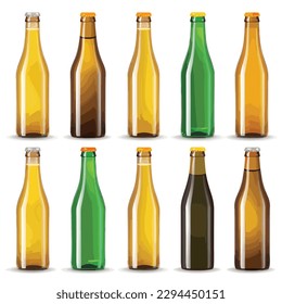 Beer bottle set vector isolated on white