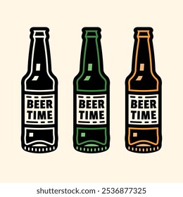 Beer bottle set of vector monochrome pin style graphic objects in three styles