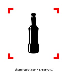 Beer bottle sign. Black icon in focus corners on white backgroun