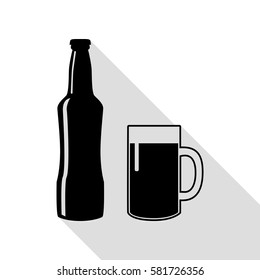 Beer bottle sign. Black icon with flat style shadow path.
