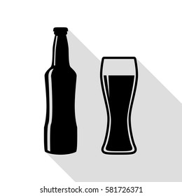 Beer bottle sign. Black icon with flat style shadow path.