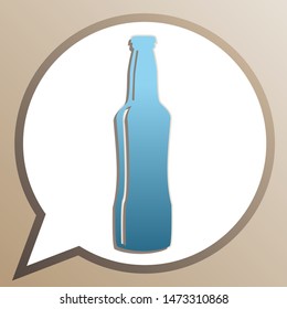 Beer bottle sign. Bright cerulean icon in white speech balloon at pale taupe background. Illustration.