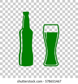 Beer bottle sign. Dark green icon on transparent background.