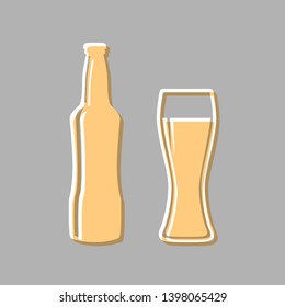 Beer bottle sign. Emboss effect with light orange icon on gray background.
