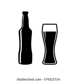 Beer bottle sign. Flat style black icon on white.