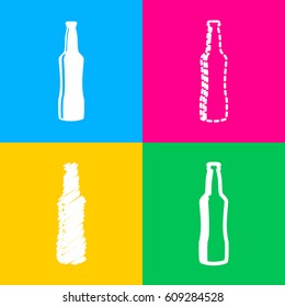 Beer bottle sign. Four styles of icon on four color squares.