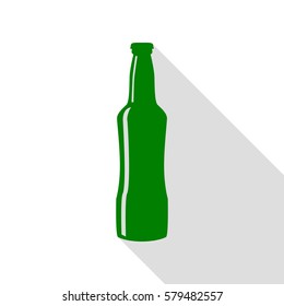 Beer bottle sign. Green icon with flat style shadow path.