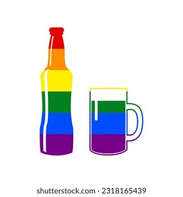 Beer bottle sign. Rainbow gay LGBT rights colored Icon at white Background. Illustration.