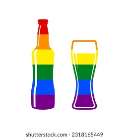 Beer bottle sign. Rainbow gay LGBT rights colored Icon at white Background. Illustration.