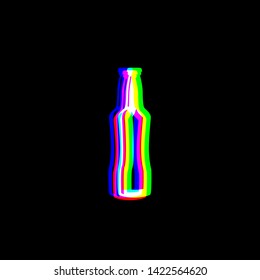 Beer bottle sign. Red, green and blue unfocused contour icon at black background. Illustration.