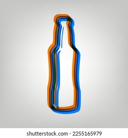 Beer bottle sign. Stroked Icon in orange, azure and old lavender Colors at gray Background. Illustration.