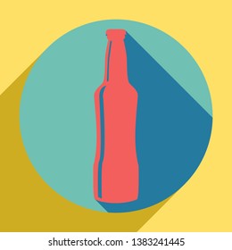 Beer bottle sign. Sunset orange icon with llapis lazuli shadow inside medium aquamarine circle with different goldenrod shadow at royal yellow background.