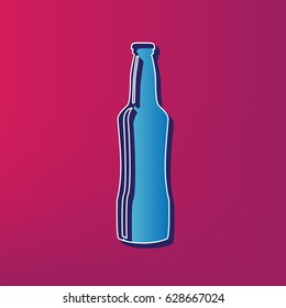 Beer bottle sign. Vector. Blue 3d printed icon on magenta background.