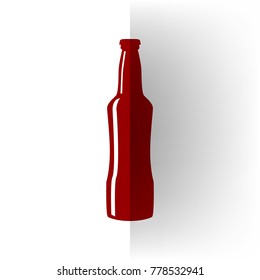 Beer bottle sign. Vector. Bordo icon on white bending paper background.