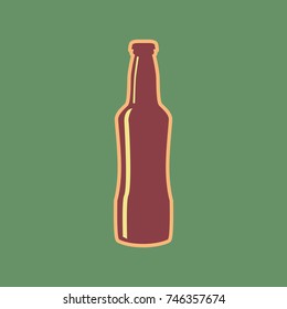 Beer bottle sign. Vector. Cordovan icon and mellow apricot halo with light khaki filled space at russian green background.