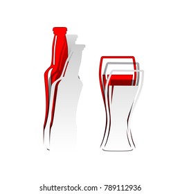 Beer bottle sign. Vector. Detachable paper icon with red body stock. Isolated.