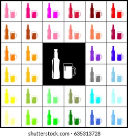 Beer bottle sign. Vector. Felt-pen 33 colorful icons at white and black backgrounds. Colorfull.