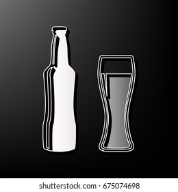 Beer bottle sign. Vector. Gray 3d printed icon on black background.
