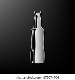 Beer bottle sign. Vector. Gray 3d printed icon on black background.