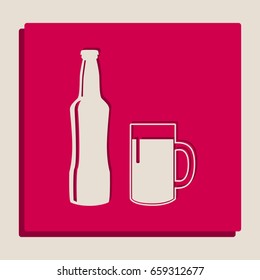 Beer bottle sign. Vector. Grayscale version of Popart-style icon.