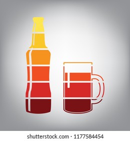 Beer bottle sign. Vector. Horizontally sliced icon with colors from sunny gradient in gray background.