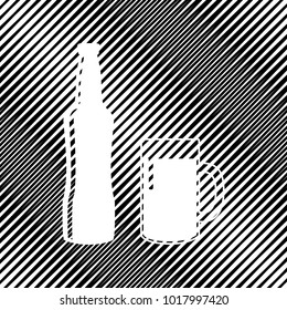 Beer bottle sign. Vector. Icon. Hole in moire background.