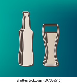 Beer bottle sign. Vector. Icon printed at 3d on sea color background.