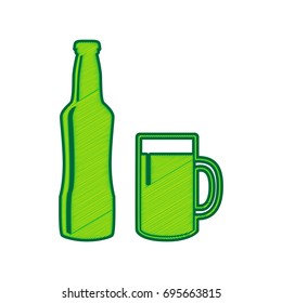 Beer bottle sign. Vector. Lemon scribble icon on white background. Isolated