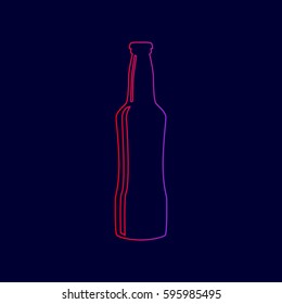 Beer bottle sign. Vector. Line icon with gradient from red to violet colors on dark blue background.